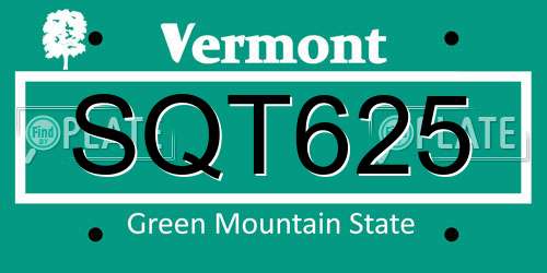 SQT625 Vermont License Plate