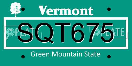 SQT675 Vermont License Plate