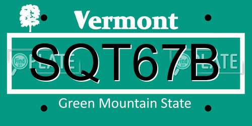 SQT67B Vermont License Plate