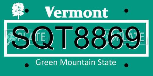 SQT8869 Vermont License Plate