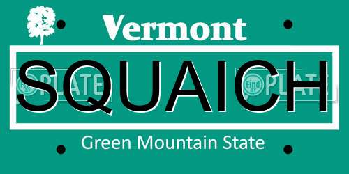 SQUAICH Vermont License Plate