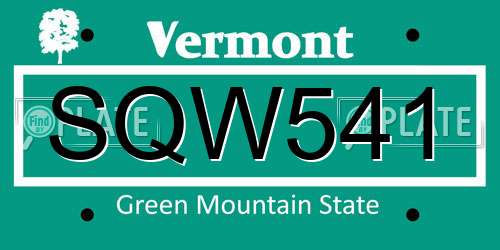 SQW541 Vermont License Plate