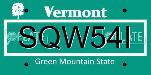 SQW54I Vermont License Plate