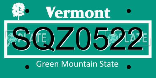 SQZ0522 Vermont License Plate