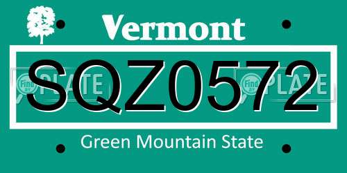 SQZ0572 Vermont License Plate