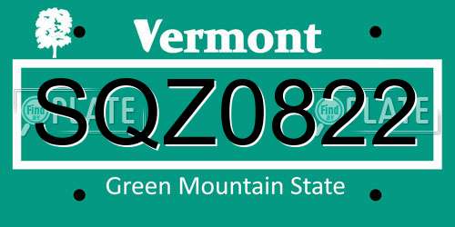 SQZ0822 Vermont License Plate