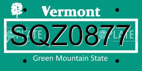 SQZ0877 Vermont License Plate