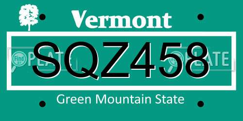 SQZ458 Vermont License Plate