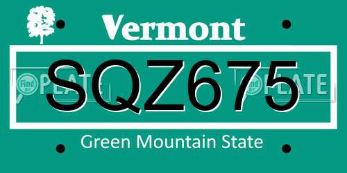 SQZ675 Vermont License Plate