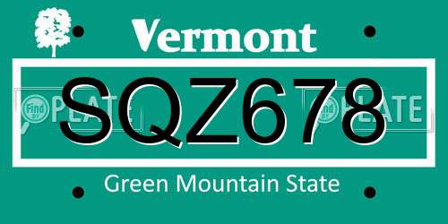 SQZ678 Vermont License Plate
