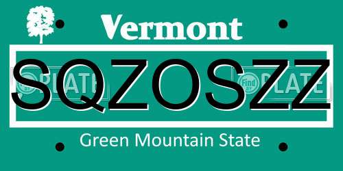 SQZOSZZ Vermont License Plate