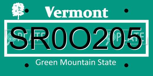 SR0O205 Vermont License Plate