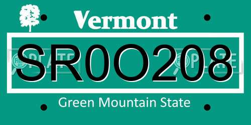 SR0O208 Vermont License Plate