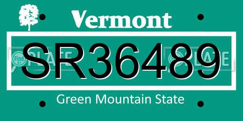 SR36489 Vermont License Plate