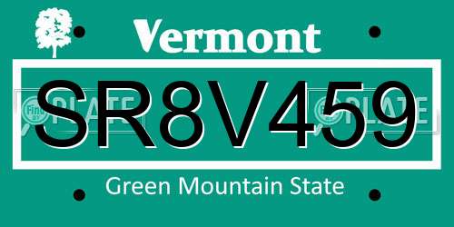 SR8V459 Vermont License Plate