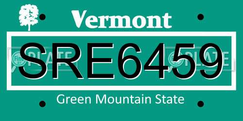 SRE6459 Vermont License Plate
