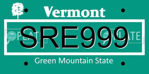 SRE999 Vermont License Plate
