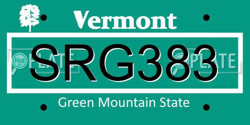 SRG383 Vermont License Plate
