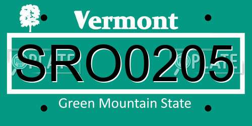 SRO0205 Vermont License Plate
