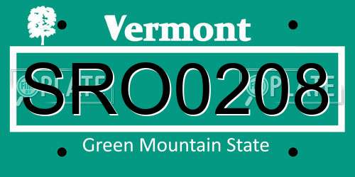 SRO0208 Vermont License Plate