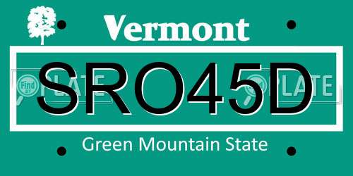 SRO45D Vermont License Plate