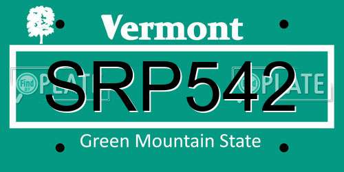 SRP542 Vermont License Plate