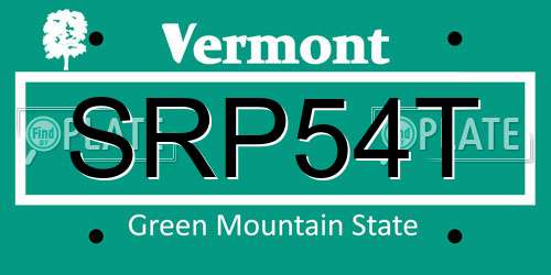 SRP54T Vermont License Plate
