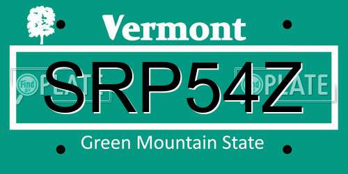 SRP54Z Vermont License Plate