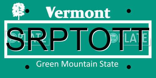 SRPTOTT Vermont License Plate