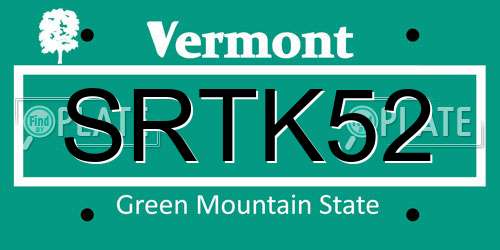 SRTK52 Vermont License Plate