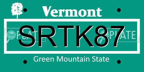 SRTK87 Vermont License Plate