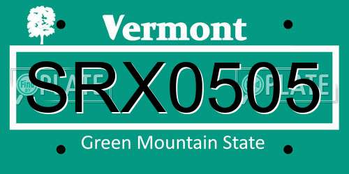 SRX0505 Vermont License Plate