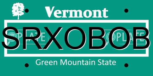 SRXOBOB Vermont License Plate