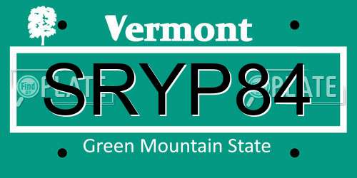 SRYP84 Vermont License Plate