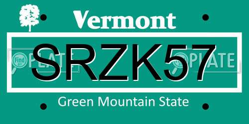 SRZK57 Vermont License Plate