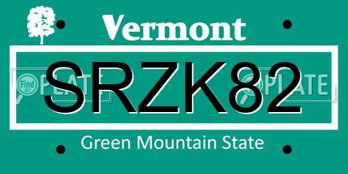SRZK82 Vermont License Plate