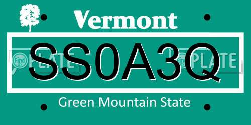 SS0A3Q Vermont License Plate
