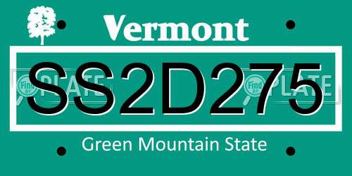 SS2D275 Vermont License Plate