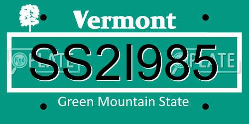 SS2I985 Vermont License Plate
