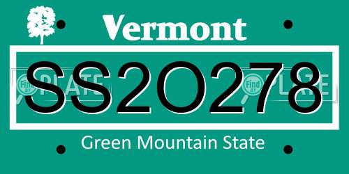 SS2O278 Vermont License Plate