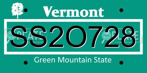 SS2O728 Vermont License Plate
