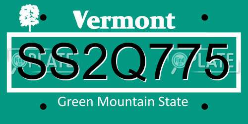 SS2Q775 Vermont License Plate