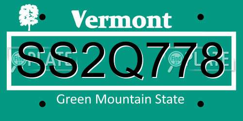 SS2Q778 Vermont License Plate