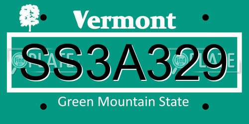 SS3A329 Vermont License Plate