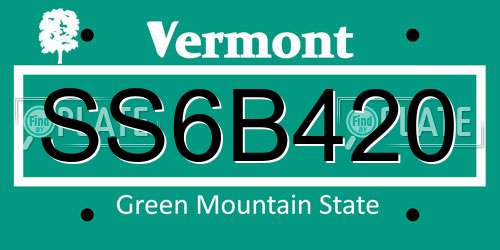 SS6B420 Vermont License Plate