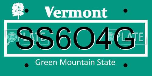 SS6O4G Vermont License Plate