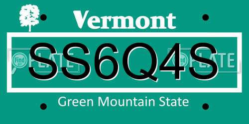 SS6Q4S Vermont License Plate