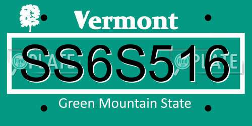 SS6S516 Vermont License Plate