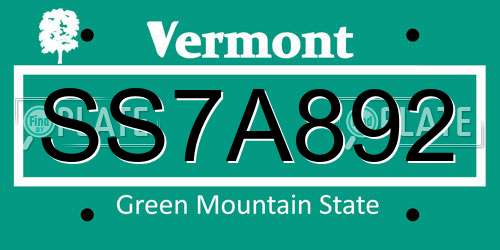 SS7A892 Vermont License Plate