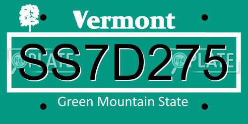 SS7D275 Vermont License Plate